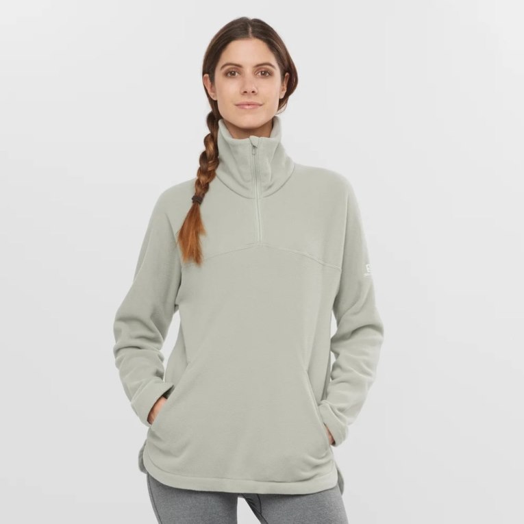 Light Grey Salomon Essential Cosy Fleece Women\'s Sweatshirt | IE PE8791